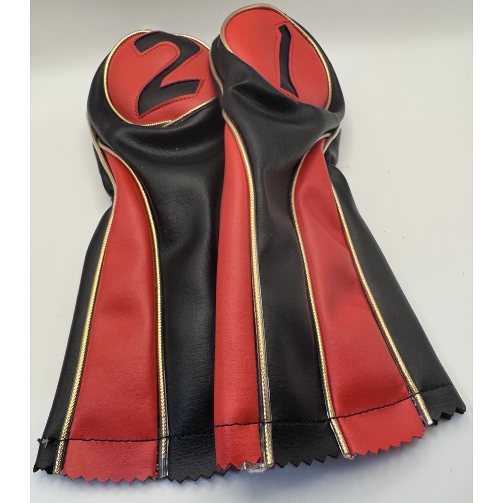 Vintage 1950s/60s Golf Club Headcovers #1 & #2 Made in Japan Red Black
